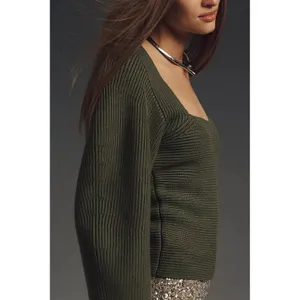 Maeve Green Square Neck Wide-Sleeve Sweater XXS thumbnail 2
