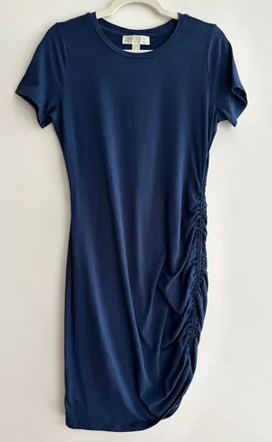 MICHAEL Michael Kors Navy Blue Ruched Cinched Casual Dress, Size Medium thumbnail 1
