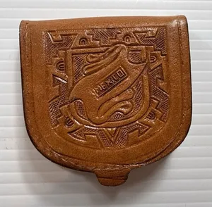 Vintage 3" Stamped/ Tooled Leather Mexican Coin Purse Wallet Brown thumbnail 1