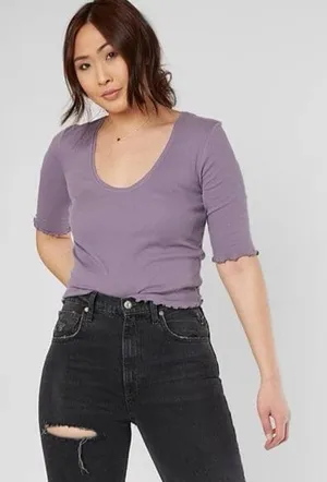 Free People Intimately Purple Mauve Francis Tee Lettuce Hem‎ Scoop Neck Top thumbnail 1