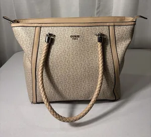 Guess Handbag Purse‎ Satchel Beige Tan 1981 Rope Handle Design Classic thumbnail 1