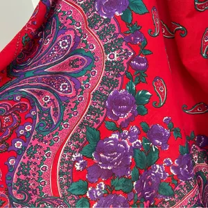 Vintage 80s Vicountessa Valentina scarf red purple floral paisley green shawl thumbnail 5