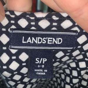 Lands End navy and white polka dot v-neck knit travelcore S dress thumbnail 3