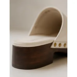Larroudé Zuzi Ivory Leather Retro Horsebit Clog Mules Studded Wood Heel 6 NWOT thumbnail 7