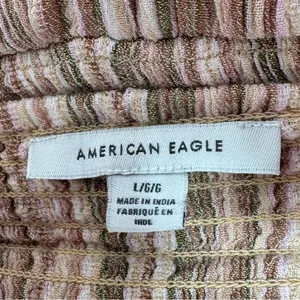 American Eagle Boho Striped Gauze Wide Leg Smocked Jumpsuit‎ Beige Large thumbnail 8