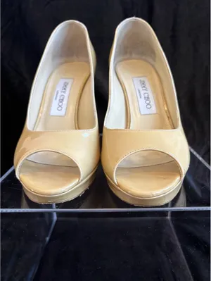 Jimmy Choo Nude Patent Leather Peep Toe High Heel Pumps Size 39 thumbnail 4