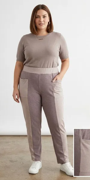 LOGO Lounge by Lori Goldstein Purple Block Knit Elastic Waist Pants Large thumbnail 1