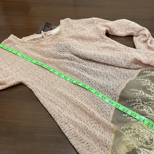 A’reve Blush Pink Lace and Ribbon Sweater Anthropologie thumbnail 5