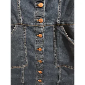 H&M Divided Denim Pinafore Dress Womens XS Blue Button Front Mini Adjustable thumbnail 2