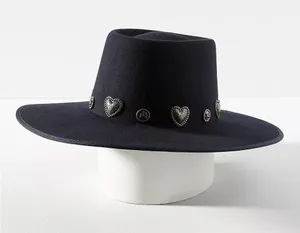 Wyeth Rochelle Boater Hat Black Wool Felt Western Heart Concho Vintage Cowgirl thumbnail 1