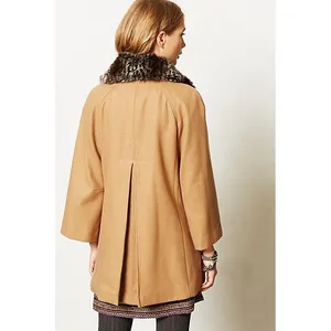 Anthropologie ELEVENSES‎ Melton Wool Toggle Coat Leopard Fur Collar Size 2 thumbnail 8