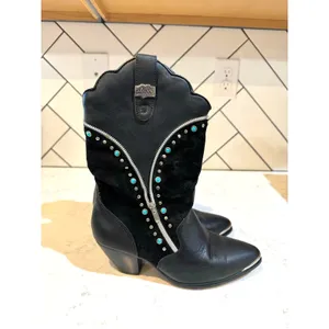 Dingo black suede leather cowboy boots silver zipper turquoise stud accents sz 7 thumbnail 4
