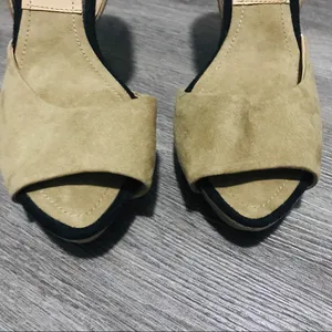 Zara Basic Open Toe Neutral Suede Stiletto Heels Size 40/ 9.5 thumbnail 6