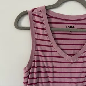 Pact Organic Cotton Soft Spun Pink Stripe A Line Sleeveless Mini Shirt Dress S thumbnail 3