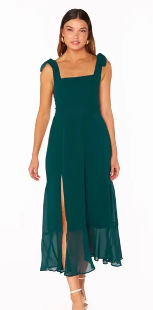 NWT SHOW ME YOUR MUMU Claire Midi Dress Color Emerald Chiffon size: XXS thumbnail 1