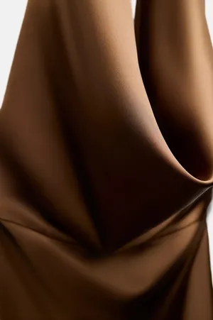 Zara dress gown maxi halter satin plunge neck Brown holiday wedding evening thumbnail 5