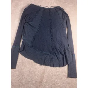 Free People Top Womens Medium Blue Catalina Thermal Waffle Knit Long Sleeve thumbnail 7