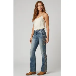 Anthropologie DRIFTWOOD Kelly Bootcut Jeans 25 Floral Embroidery Mid Rise Boho Cowgirl Chic thumbnail 5