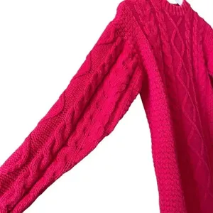Jennifer Moore Vintage Cotton Red Cable Knit Shoulder Pads Y2K Cozy Sweater SZ M thumbnail 4