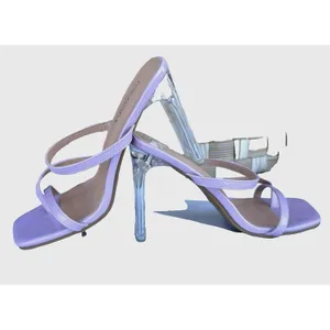 Womens 7 Lavender Patent Strappy Clear Lucite Heel Y2K Sandals Top Moda thumbnail 4