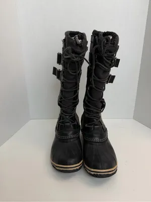 Sorel Boots Conquest Carly Leather Tall Lace Up Buckles Moto Olive Green Black thumbnail 2