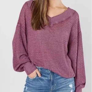 Free People We the Free Plum Purple South Side Relaxed Fit Thermal Top thumbnail 1