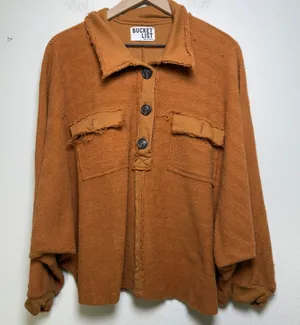 Bucket List Women 100% Cotton Shacket Shirt Jacket Small Brown‎ Raw Hem Boho thumbnail 1