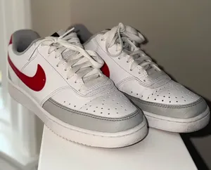 Nike Court Vision Low White Red Grey Sneakers Women’s 8.5 thumbnail 1