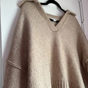 Topshop Chunky Knit Sweater Oversized V Neck Beige Size 12 thumbnail 2