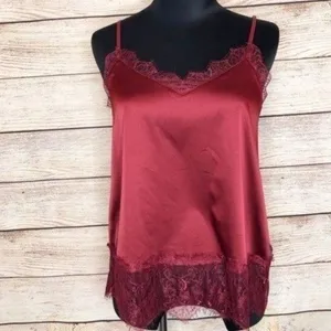 Miss Me Satin Lace Trim Tank Top Small Dark Romantic Dainty Ethereal Vamp Red thumbnail 3