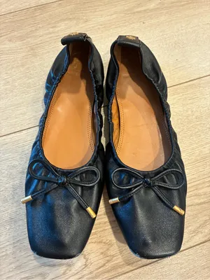 Tory Burch Women’s Square Toe Bow Leather Ballet Flat Black Size 9 thumbnail 4