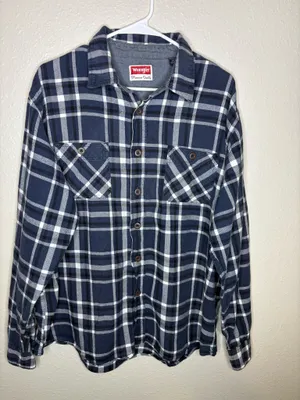 Wrangler Premium Quality Flannel Shirt – Navy Plaid (Size XL) thumbnail 1