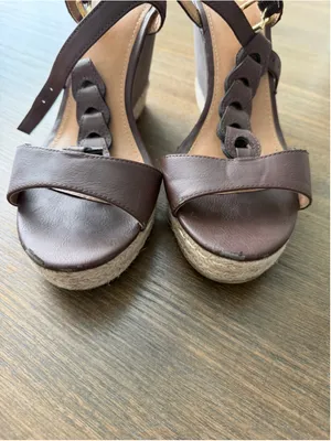 Brown Wedge Sandals with Gold Buckles Size 10 thumbnail 4