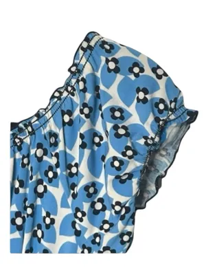 Max Studio ✿ Daisy Print Smocked Ruffled Babydoll Peasant Top ✿ Baby Blue ✿ M thumbnail 12