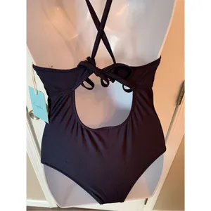 Cupshe Womens small Swimsuit One Piece V Neck Crocheted Trim Navy Blue Strappy thumbnail 2
