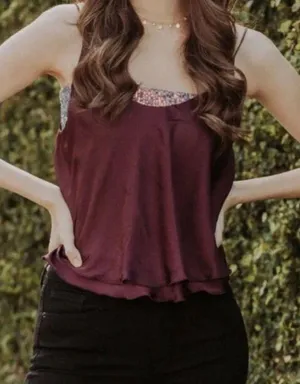 Free People Turn It On Camisole in Plum Vetiver Bloom Cropped Sequin Top Sz S thumbnail 1