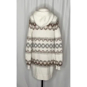 ABERCROMBIE & FITCH Fair Isle Hooded Long Cardigan Sweater Cream Fairisle XS thumbnail 8