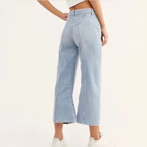 Free People We the Free Let Sunshine In Wide leg Cropped Jeans Sz 26 Light Wash thumbnail 3