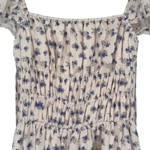 MABLE Analise Floral Smocked Open Back Lace Up‎ Maxi Dress Cream Blue Size Small thumbnail 10