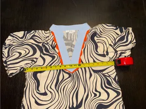THML Cream and Black Printed Puff-Sleeve Top with Light Blue & Orange Trim thumbnail 4