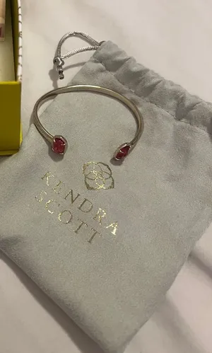 Kendra Scott Silver Open Cuff Bracelet with pink Stone Ends thumbnail 1