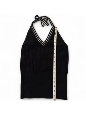 Banana Republic Black sweater halter neck top with white stripes built-in bra Si thumbnail 8
