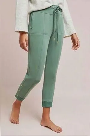 Saturday Sunday Anthropologie Sage Green Snap Button Hem Joggers Size Medium thumbnail 1