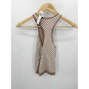 Abecrombie & Fitch Top Women S NWT Brown‎ White Checkered High Neck Racerback thumbnail 2