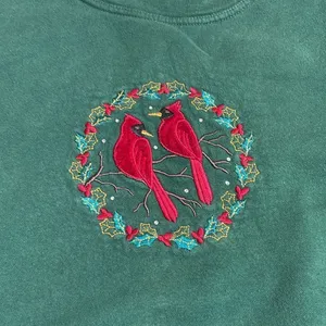 Y2K Vintage Granny Style Cardinal Christmas Sweatshirt Green Large thumbnail 3