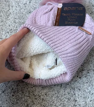 Apana Mauve Teddy Fleece Pom Beanie thumbnail 2