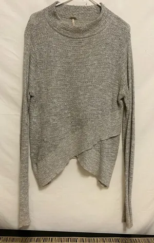 Free People Women's Gray Mock‎ Neck Cross Front Sweater Size Medium thumbnail 1