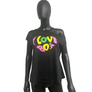 JusinCostume I Love 80s Shirt L 95% Poly‎ Black Off-Shoulder Tee thumbnail 2