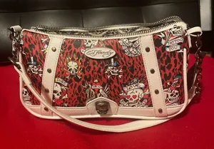 Ed Hardy Tattoo Print Shoulder Bag - Red and White thumbnail 1