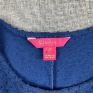 Lilly Pulitzer Dress Womens Medium Blue Polka Dot Ruffle 3/4 Sleeve Shift Knit thumbnail 7
